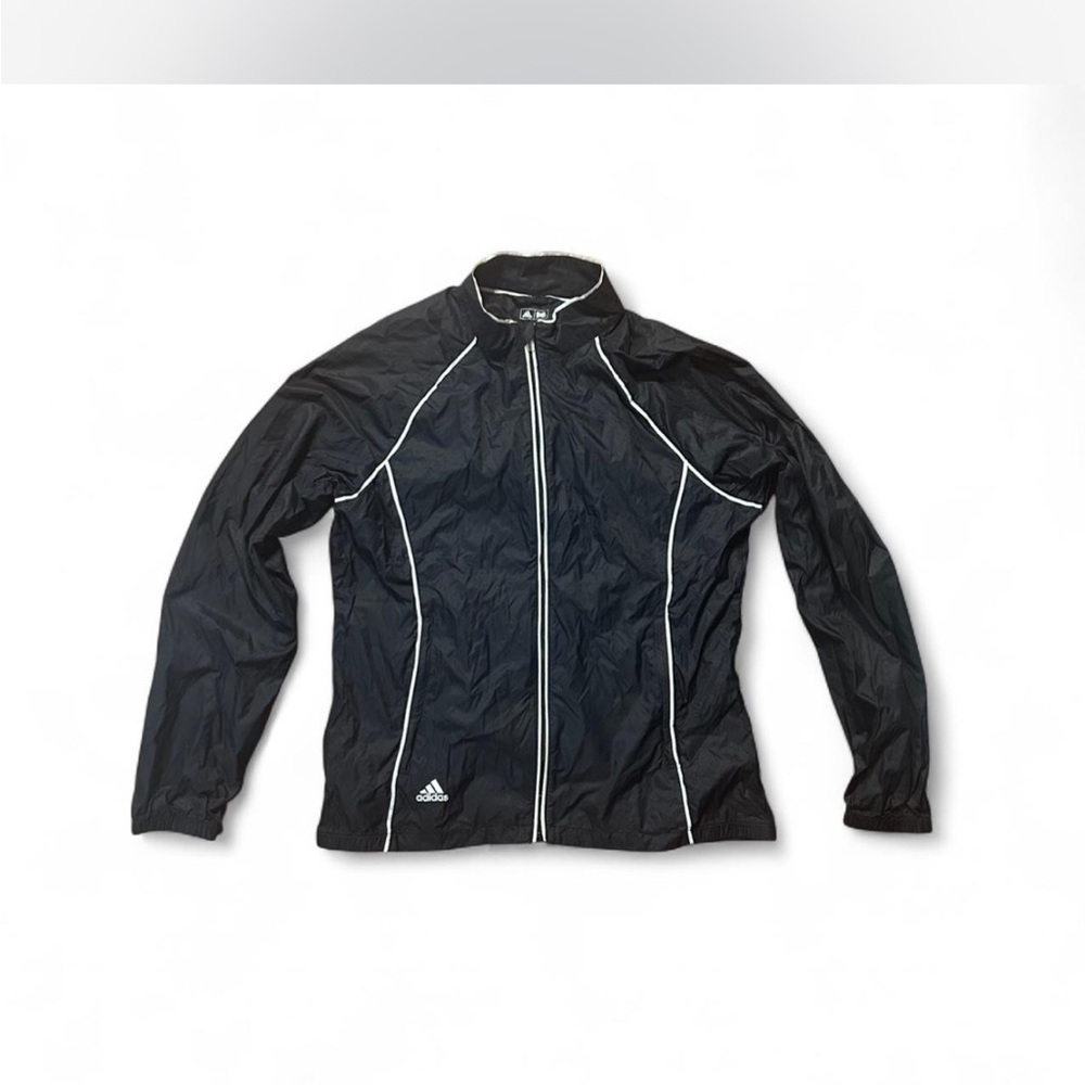 Adidas Men's Black Windbreaker with White Trim